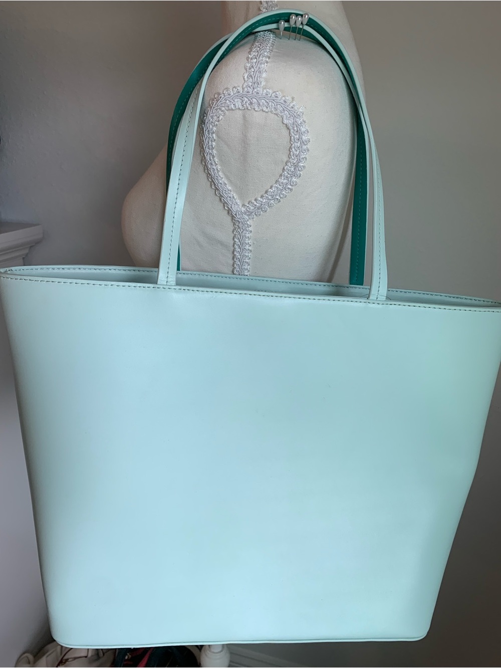 kate spade Mint Green Cactus Tote with Matching Cactus Wallet & Accessories - Picture 3 of 15